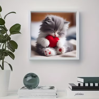 Preview: Diamond Painting  Katze & Rotes Herz